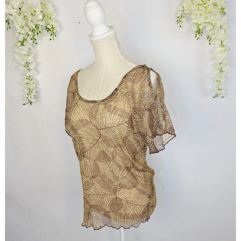 Charlotte Russe Y2K Sheer Top Large Brown Leaf Forest Fairy Goblin Boho Earthy - Picture 3 of 16